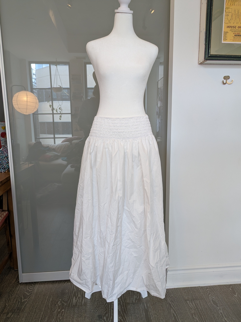 Zara White Smocked-Waist Maxi Skirt